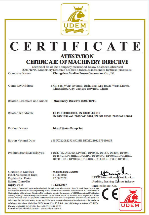 CE Certificate for Diesel Water Pump Set